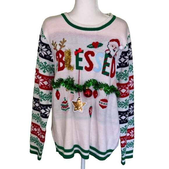 Ugly Christmas Sweater Blessed Missing Tag XL? See Measurements in Description - Picture 1 of 4